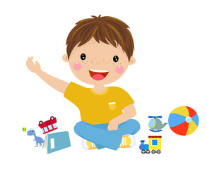 cute little boy playing toys