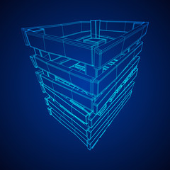 Wooden box for transportation and storage of products. Empty crate for fruits and vegetables. Model wireframe low poly mesh vector illustration