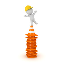 3D Character with Orange Road Cones
