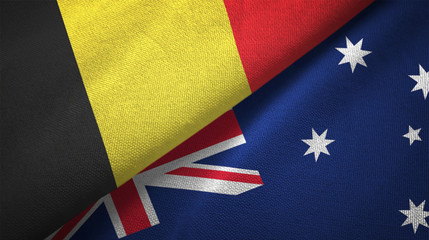 Belgium and Australia two flags textile cloth, fabric texture