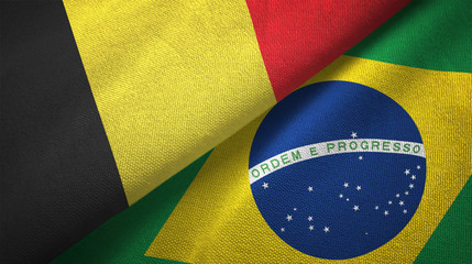 Belgium and Brazil two flags textile cloth, fabric texture
