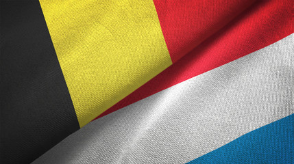 Belgium and Luxembourg two flags textile cloth, fabric texture