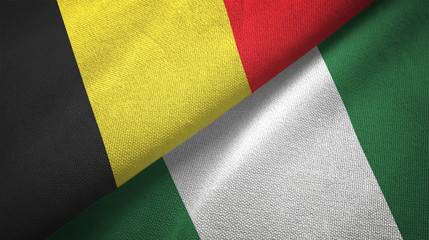 Belgium and Nigeria two flags textile cloth, fabric texture