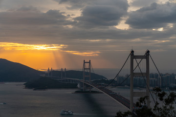 Fototapeta na wymiar Hong Kong Tsing Ma Bridge during sunset