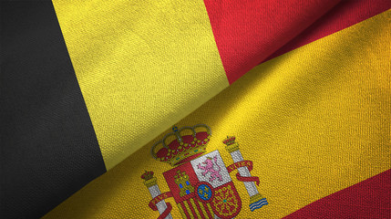 Belgium and Spain two flags textile cloth, fabric texture