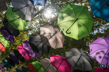 Colorful umbrella background art installation