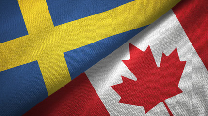 Sweden and Canada two flags textile cloth, fabric texture