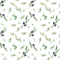 watercolor olive pattern, spring greens, seamless patterns
