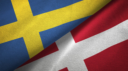 Sweden and Denmark two flags textile cloth, fabric texture