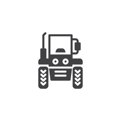 Tractor front vector icon. filled flat sign for mobile concept and web design. Tractor machine simple glyph icon. Symbol, logo illustration. Pixel perfect vector graphics