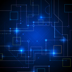 Vector illustration technology with line pattern over dark blue background. Modern hi-tech digital technology concept. Abstract internet communication, future science techno design for background