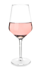 Glass of tasty wine on white background