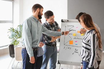 Group of people discussing business plan in office