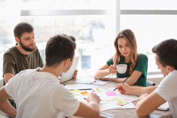 Fototapeta premium Group of people discussing business plan in office