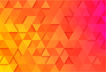Orange geometric background with abstract spectrum pattern of triangles.