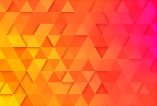 Orange Geometric Background With Abstract Spectrum Pattern Of Triangles.