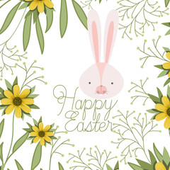 happy easter label with rabbit head isolated icon