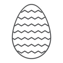 Easter egg thin line icon, decoration and easter, striped egg sign, vector graphics, a linear pattern on a white background.