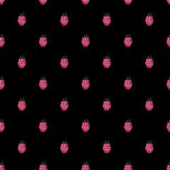 Seamless pattern with hand drawn raspberries