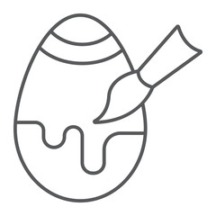Egg decoration thin line icon, easter and decor, paintbrush and egg sign, vector graphics, a linear pattern on a white background.