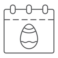Easter calendar thin line icon, date and easter, easter day sign, vector graphics, a linear pattern on a white background.