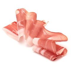 Italian prosciutto crudo or jamon. Raw ham. Isolated on white background