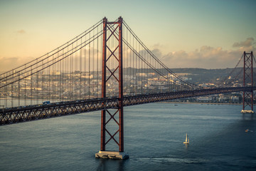 Scenic view on Lisbon city during sunset, Portugal.
