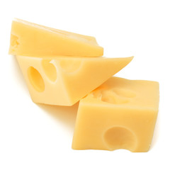 Cubes of cheese. Cheese block isolated on white background cutout