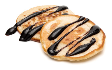 Two pancakes isolated on white background cutout.