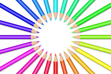 Colorful color pencils in front of white background