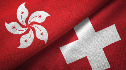 Hong Kong and Switzerland two flags textile cloth, fabric texture