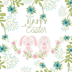 happy easter label with flowers icon