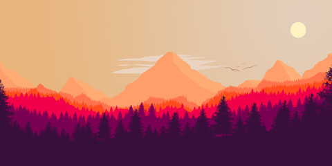 Forest and mountains silhouette, vector illustration - 250244587