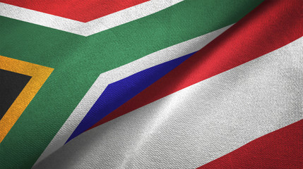 South Africa and Austria two flags textile cloth, fabric texture