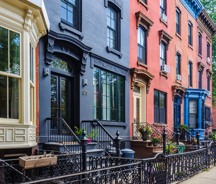 Colorful façades in Slope Park, Brooklyn, New York, USA