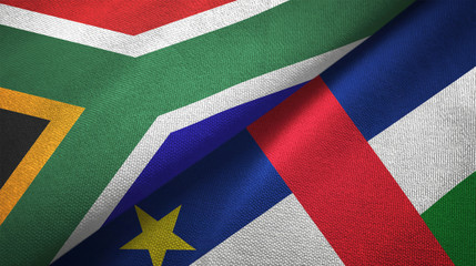 Fototapeta premium South Africa and Central African Republic two flags textile fabric texture