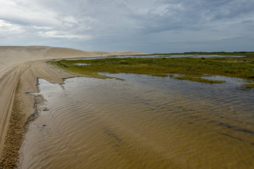 Lagoon on the middle of the dunes at Lencois Maranhenese National Park, Brazil