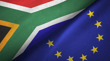 South Africa and European Union two flags textile cloth, fabric texture