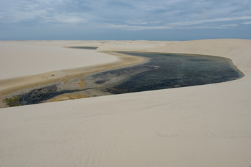 Lagoon on the middle of the dunes at Lencois Maranhenese National Park, Brazil