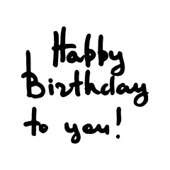 Happy Birthday. Doodle greeting card scratched calligraphy black text. Ink hand drawn invitation. T-shirt print design. Handwritten modern brush lettering white background