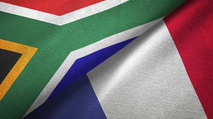Fototapeta premium South Africa and France two flags textile cloth, fabric texture