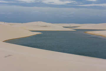 Lagoon on the middle of the dunes at Lencois Maranhenese National Park, Brazil