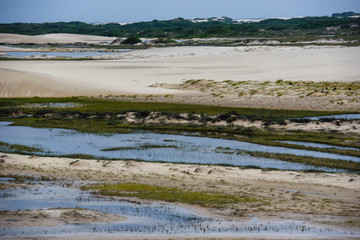 Lagoon on the middle of the dunes at Lencois Maranhenese National Park, Brazil