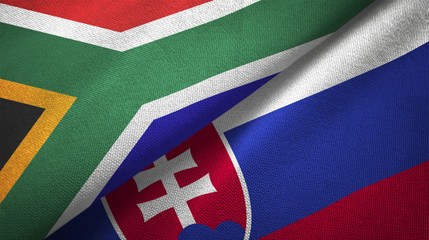 South Africa and Slovakia two flags textile cloth, fabric texture