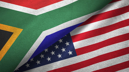 South Africa and United States two flags textile cloth, fabric texture © Aleks Taurus