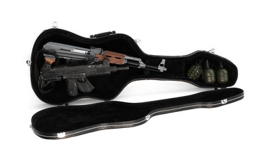 firearm weapon in a guitar case