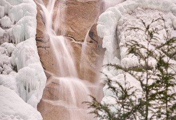 Shannon Falls, British Columbia. Shannon Falls frozen in winter. Located near Squamish north of Vancouver and next to Howe Sound. British Columbia, Canada. 