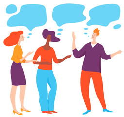 Vector illustration with cartoon stylish  people taking conversation 