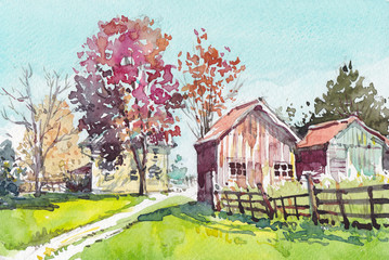 cottage watercolor hand drawn