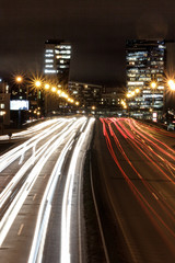 Fototapeta premium traffic in Vilnius city at night from gelezinis vilkas street.